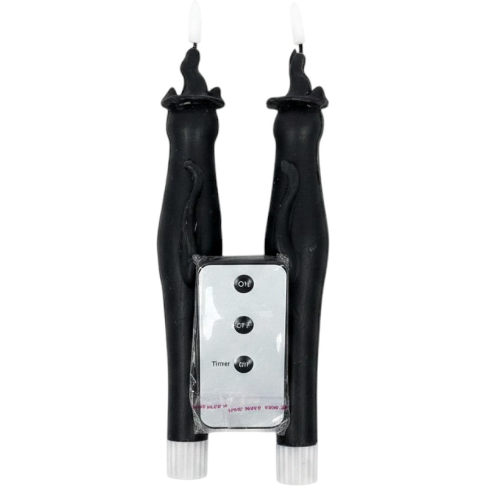 Wondrous LED Wax Black Cat Flameless Taper Candles Set of 2 with Remote‎ Timer